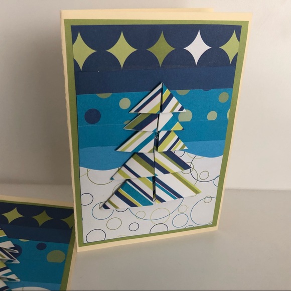 3/$30 New Set of 4 Handmade Origami 3 Dimensional Christmas Holiday Cards - Picture 3 of 4